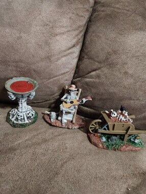 Lemax Spooky Town Accessories Bat Bath Spooky Wheelbarrow Rocking Skeleton 3 Lot